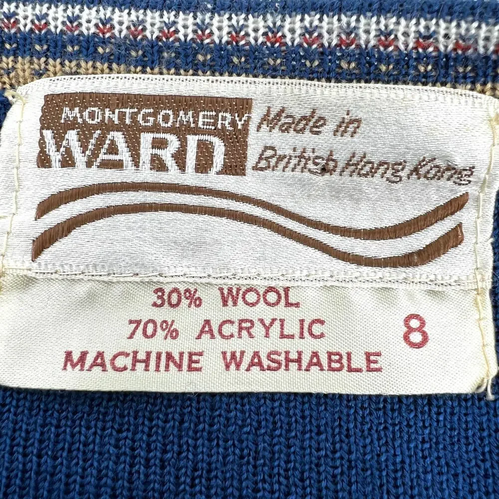 Vintage Montgomery Ward Wool Blend Blue ¾ Sleeve Sweater Size 8